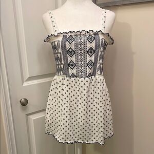 NOBO Navy & White Patterned Tank Top Elastic ribbing spaghetti straps EUC